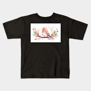 Whimsical and Cute Watercolor Bird Kids T-Shirt